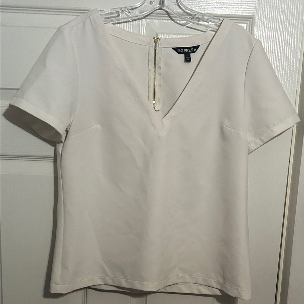 Express Women's Elegant Cream Short Sleeve Blouse